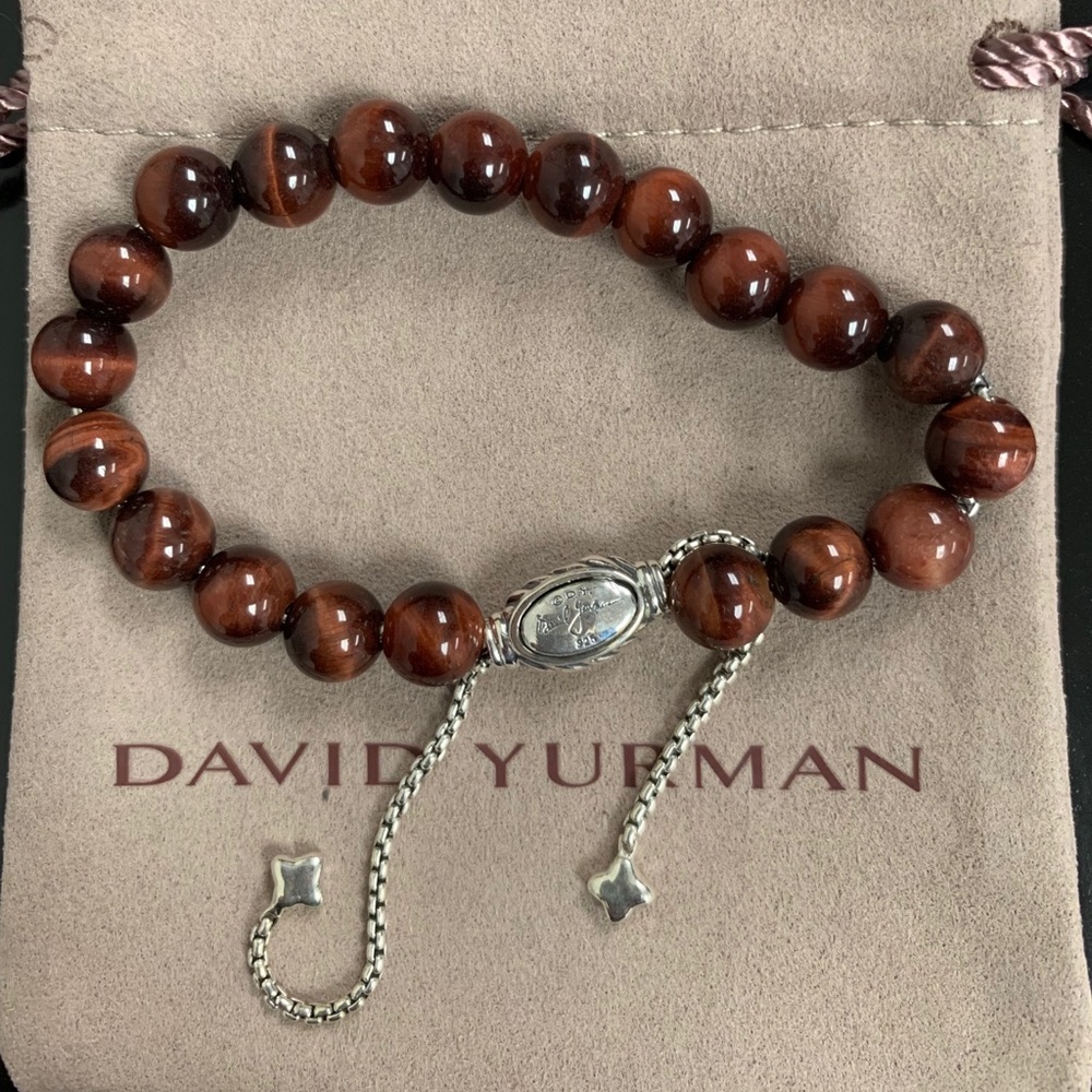 DY SILVER 8mm BEADS BRACELET RED TIGERS EYE